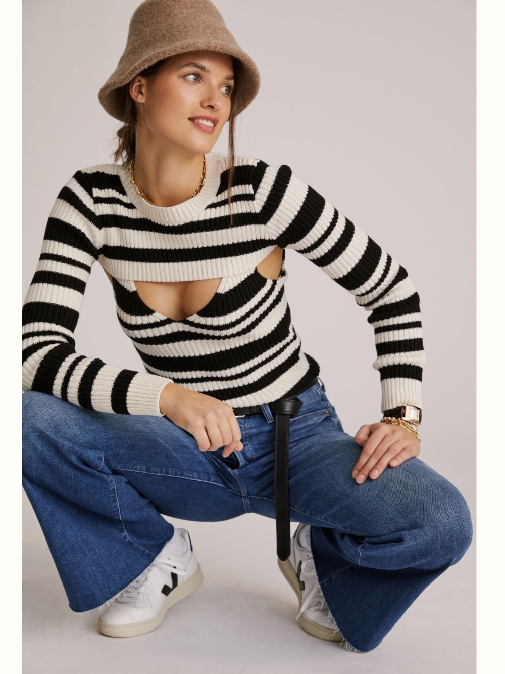 Maeve Striped Sweater Shrug Set